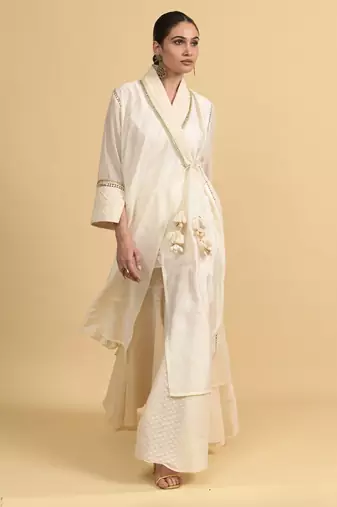 Ivory mirror work cotton fusion wear
