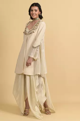 Ivory beads silk pant set
