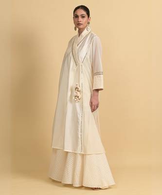 Ivory mirror work cotton fusion wear 3