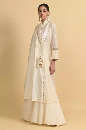Ivory mirror work cotton fusion wear