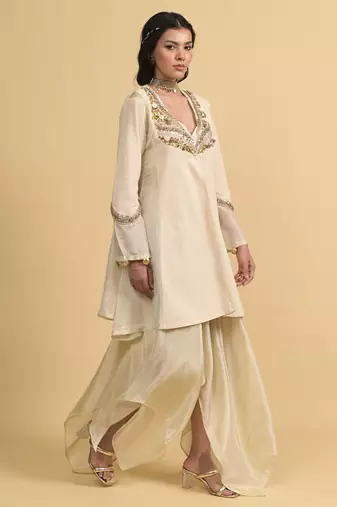 Ivory beads silk pant set