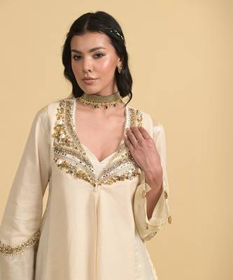 Ivory beads silk pant set 4