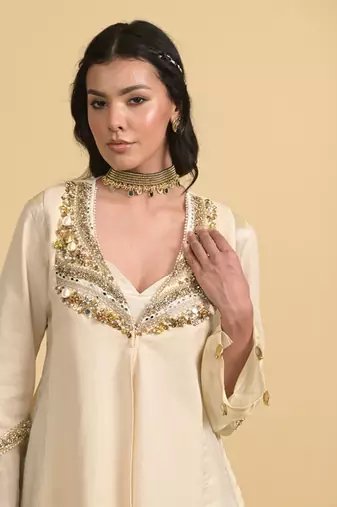 Ivory beads silk pant set