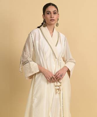 Ivory mirror work cotton fusion wear 5
