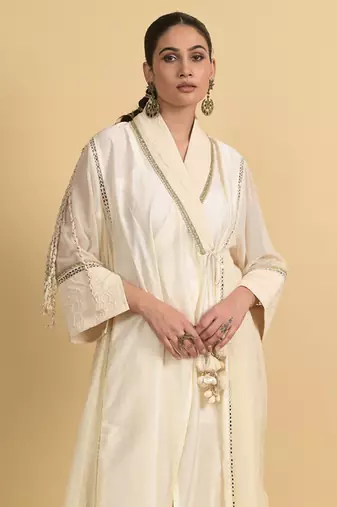 Ivory mirror work cotton fusion wear