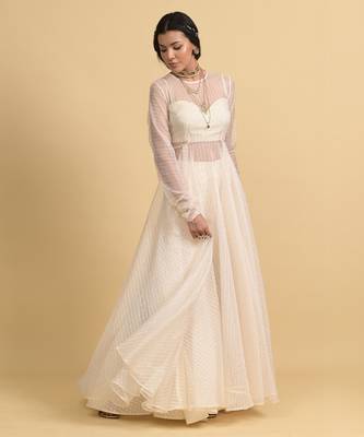 Ivory sequins work organza anarkali set 1