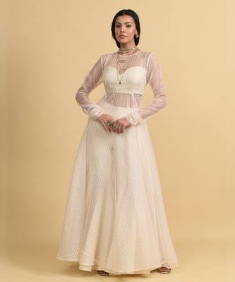 Ivory sequins work organza anarkali set 2
