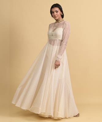 Ivory sequins work organza anarkali set 3