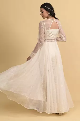 Ivory sequins work organza anarkali set