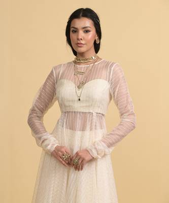 Ivory sequins work organza anarkali set 5