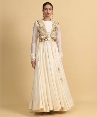 Ivory dori embroidery chanderi anarkali 1
