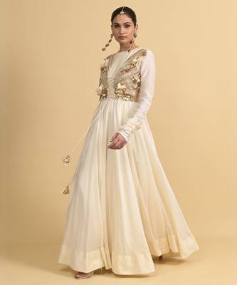 Ivory dori embroidery chanderi anarkali 2
