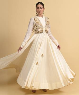 Ivory dori embroidery chanderi anarkali 3