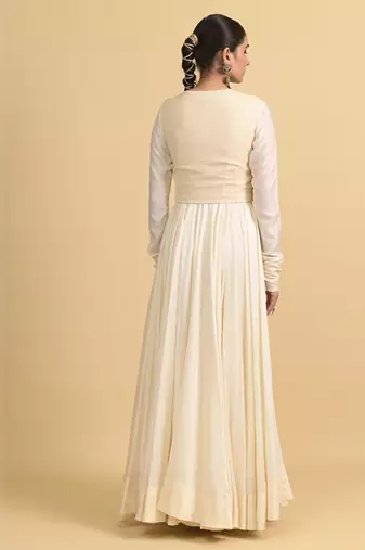 Ivory dori embroidery chanderi anarkali