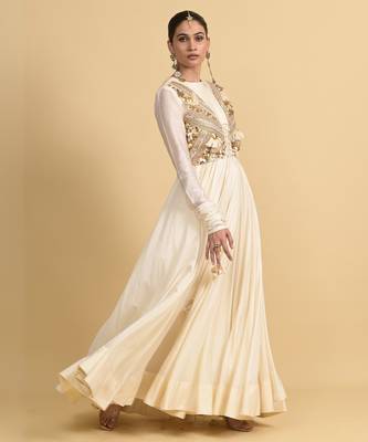 Ivory dori embroidery chanderi anarkali 5