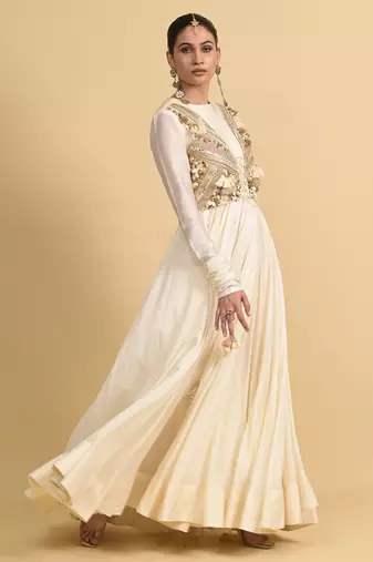 Ivory dori embroidery chanderi anarkali