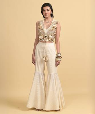 Ivory dori embroidery cotton pant set 1