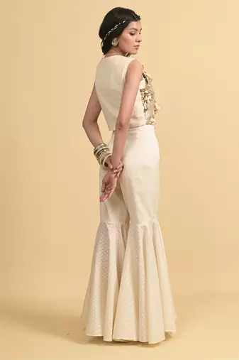 Ivory dori embroidery cotton pant set