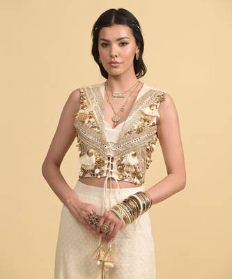 Ivory dori embroidery cotton pant set 4