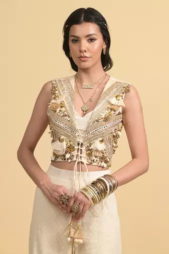 Ivory dori embroidery cotton pant set