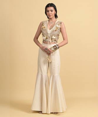 Ivory dori embroidery cotton pant set 5