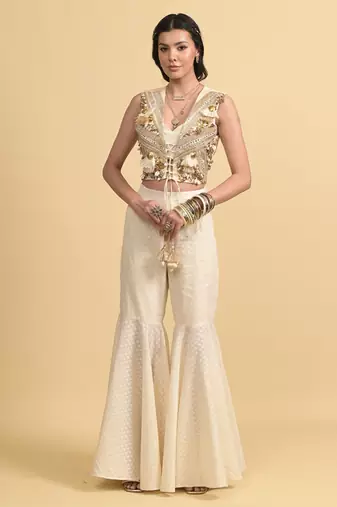 Ivory dori embroidery cotton pant set