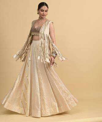 Ivory Dori Embroidery Cotton Lehenga Set 1