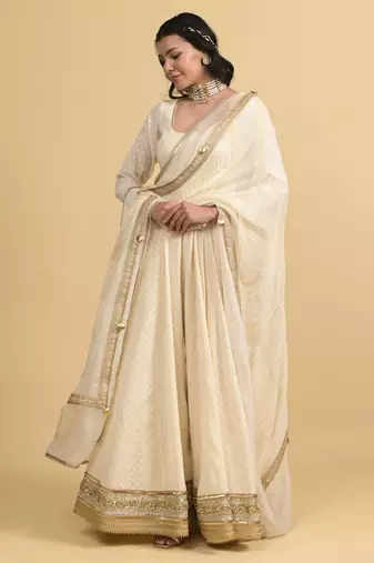 Ivory dori embroidery cotton anarkali