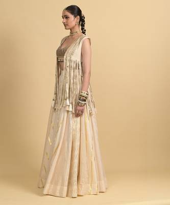 Ivory Dori Embroidery Cotton Lehenga Set 2