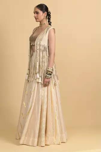 Ivory Dori Embroidery Cotton Lehenga Set