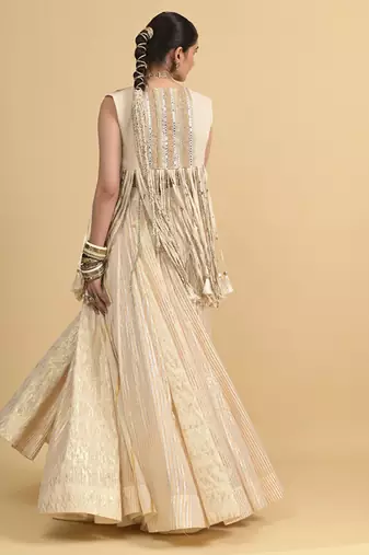 Ivory Dori Embroidery Cotton Lehenga Set