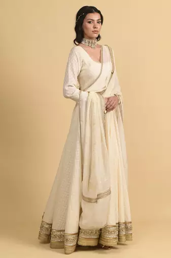 Ivory dori embroidery cotton anarkali
