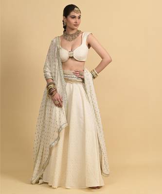 Ivory Dori Embroidery Cotton Lehenga Set 1