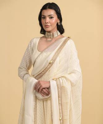 Ivory dori embroidery cotton anarkali 5