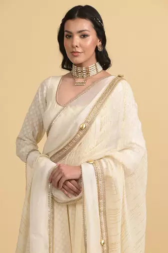 Ivory dori embroidery cotton anarkali