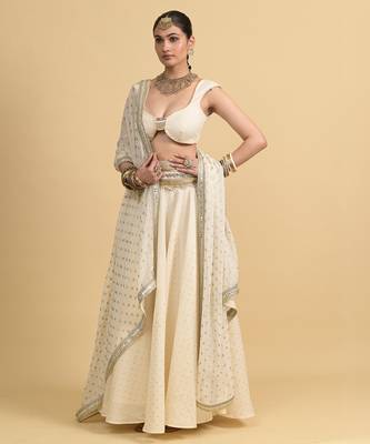 Ivory Dori Embroidery Cotton Lehenga Set 2