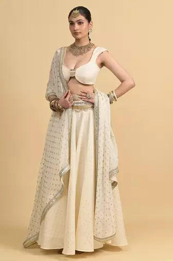 Ivory Dori Embroidery Cotton Lehenga Set