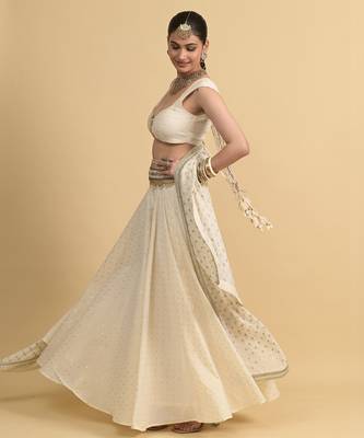 Ivory Dori Embroidery Cotton Lehenga Set 3
