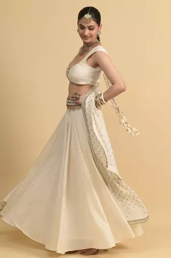 Ivory Dori Embroidery Cotton Lehenga Set