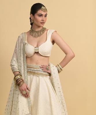 Ivory Dori Embroidery Cotton Lehenga Set 4