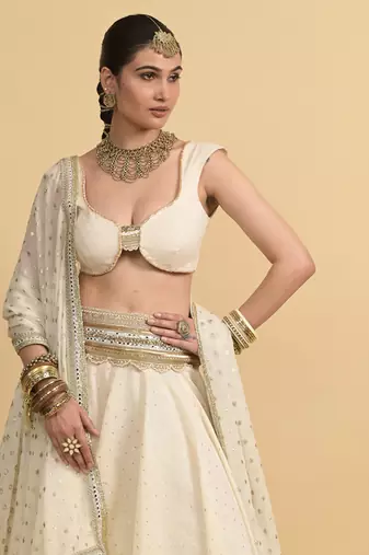 Ivory Dori Embroidery Cotton Lehenga Set