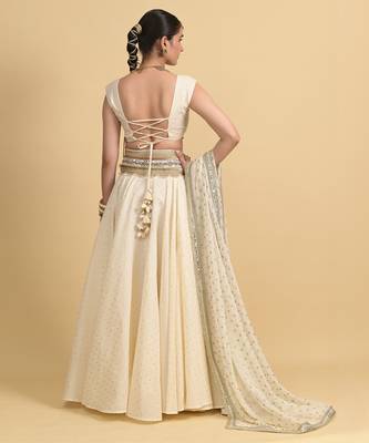 Ivory Dori Embroidery Cotton Lehenga Set 5