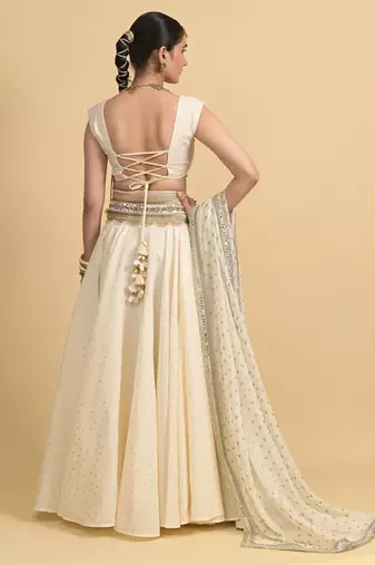Ivory Dori Embroidery Cotton Lehenga Set