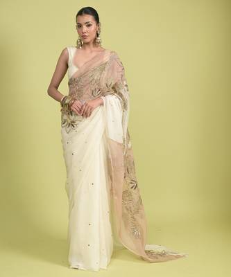 Ivory dori embroidery organza saree 1