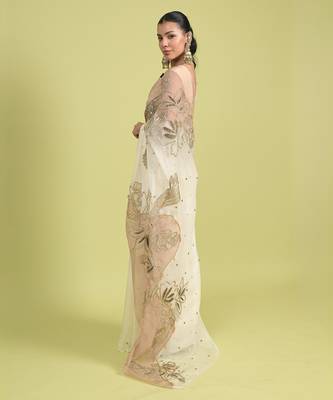 Ivory dori embroidery organza saree 3