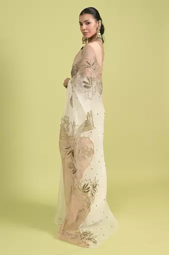 Ivory dori embroidery organza saree