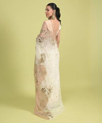 Ivory dori embroidery organza saree 4