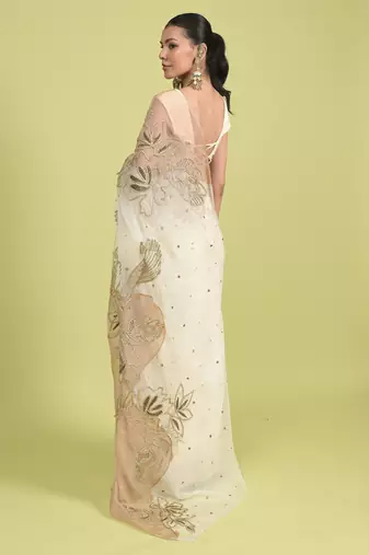 Ivory dori embroidery organza saree