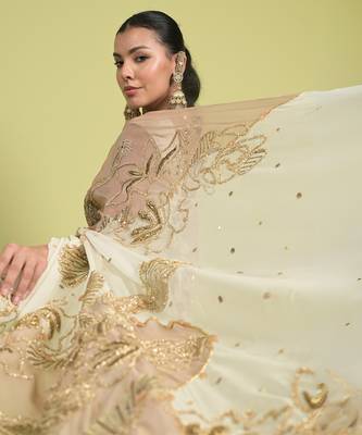 Ivory dori embroidery organza saree 5