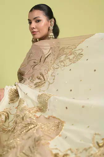Ivory dori embroidery organza saree